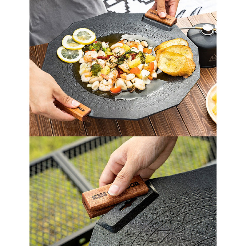 Kazumi Nonstick Griddle Grill Pan, Reversible Grill & Griddle Pan, Two Burner Cast Aluminum Griddle, Portable for Indoor Stovetop or Outdoor Camping BBQ, 1 15.7x15.7x(h)1.4in