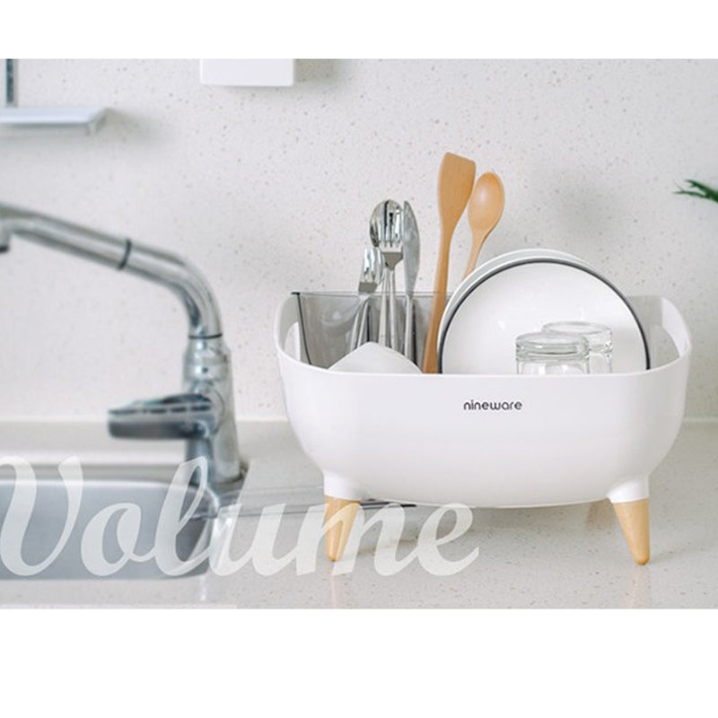 With Molly Nineware Volume Dish Drying Rack 17.3x15x6.3"/44x38x16cm Stylish Design, 360° Rotatable Water Drain, 2 Removable Utensil Holders, ABS Plastic Material, Made in Korea (white)