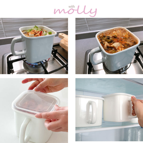 2PCS Square  enamel pan Storage with handle & lid  containers and cookware 2 in 1- 2.2L, 7.8x6.2x4.7x6.2inch