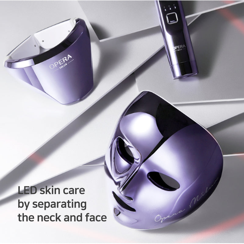 OPERA MILUX LED Mask Full Set for Face and Neck Skin Care, Violet Color,2 Wavelengths 110~240v
