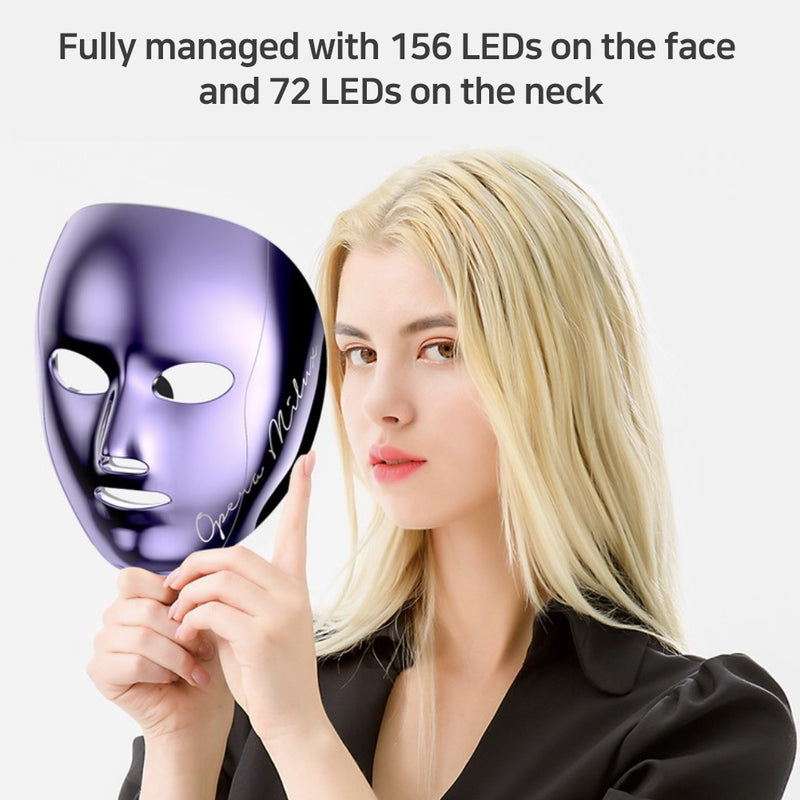 OPERA MILUX LED Mask Full Set for Face and Neck Skin Care, Violet Color,2 Wavelengths 110~240v