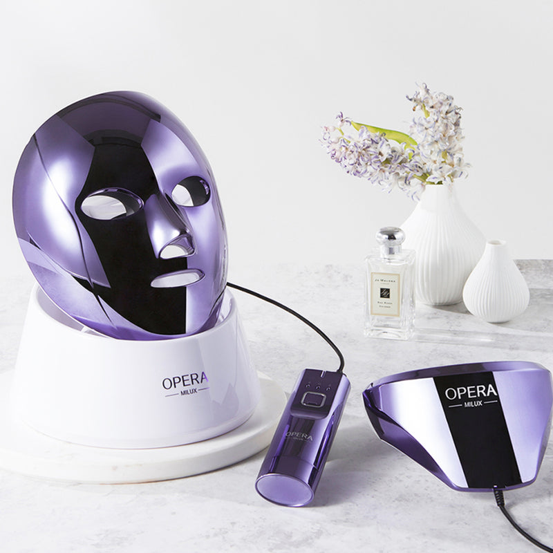 OPERA MILUX LED Mask Full Set for Face and Neck Skin Care, Violet Color,2 Wavelengths 110~240v